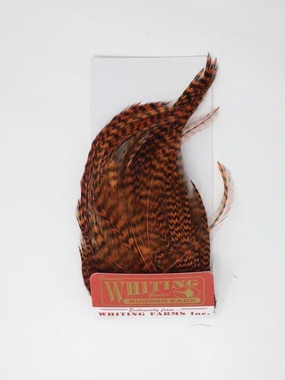 Whiting Bugger Pack Grizzly Burnt Orange Saddle Hackle, Hen Hackle, Asst. Feathers