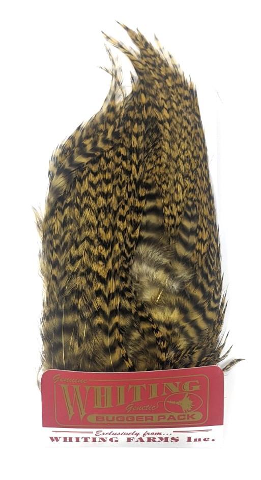 Whiting Bugger Pack Grizzly Golden Olive Saddle Hackle, Hen Hackle, Asst. Feathers