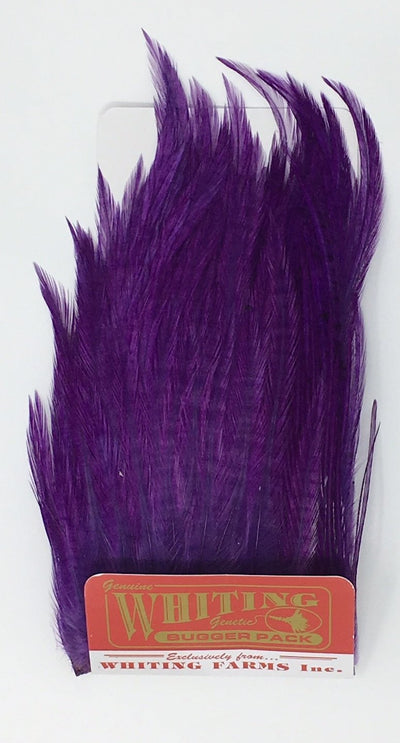 Whiting Bugger Pack White Dyed Purple Saddle Hackle, Hen Hackle, Asst. Feathers