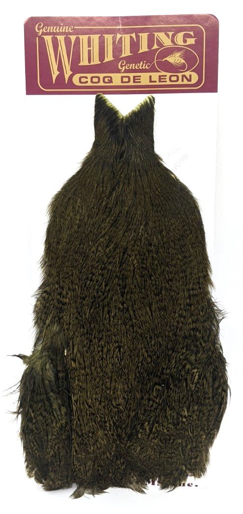 Whiting Coq de Leon Hen Cape Speckled Olive Saddle Hackle, Hen Hackle, Asst. Feathers