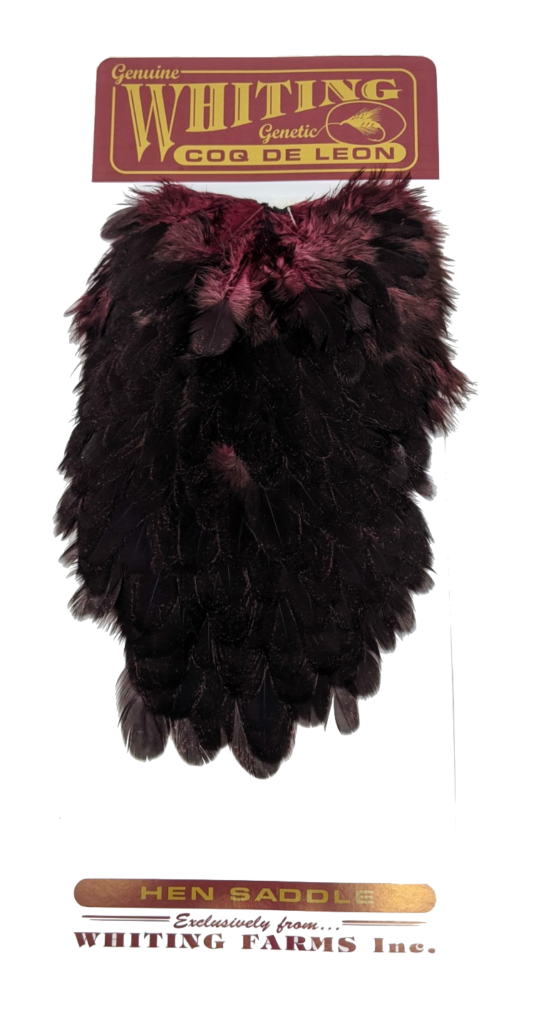 Whiting Coq de Leon Hen Saddle Speckled Burgandy Saddle Hackle, Hen Hackle, Asst. Feathers