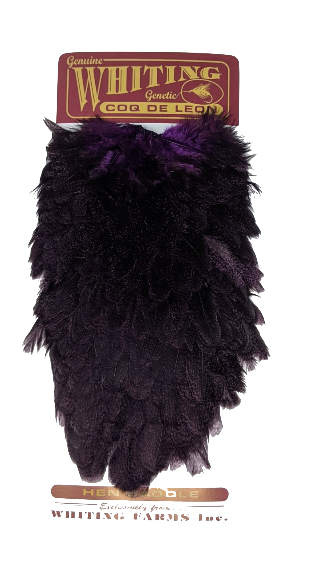 Whiting Coq de Leon Hen Saddle Speckled Purple Saddle Hackle, Hen Hackle, Asst. Feathers