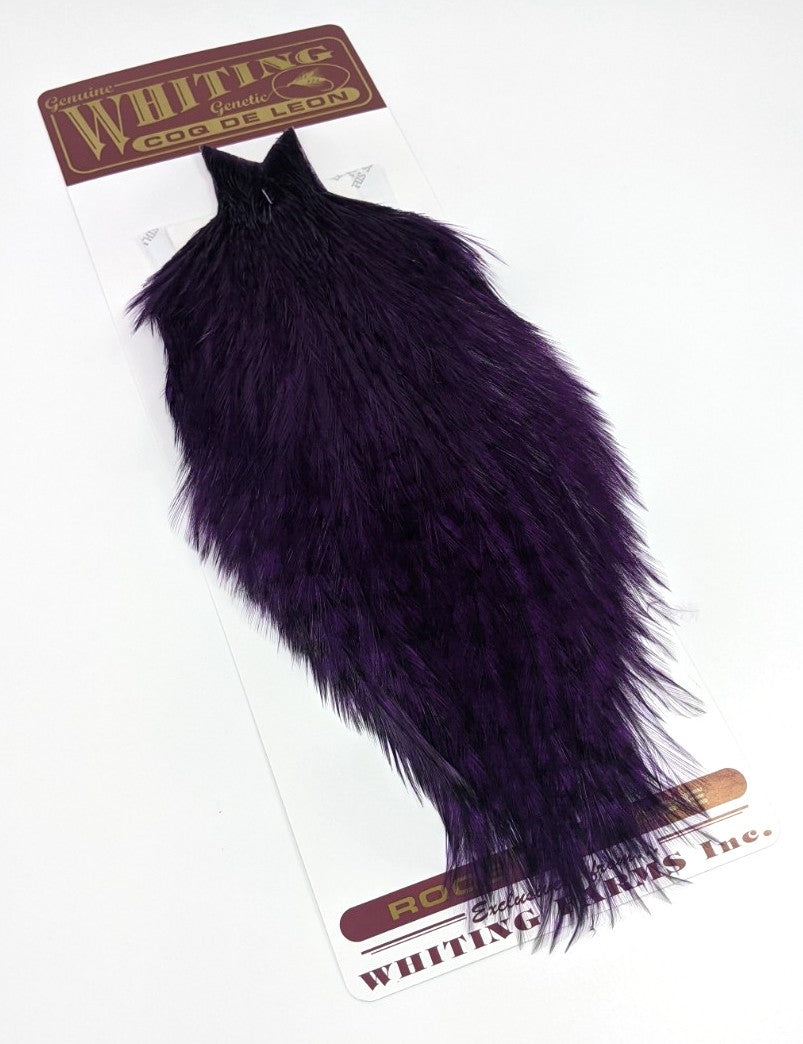 Whiting Coq De Leon Rooster Cape Speckled Purple Saddle Hackle, Hen Hackle, Asst. Feathers