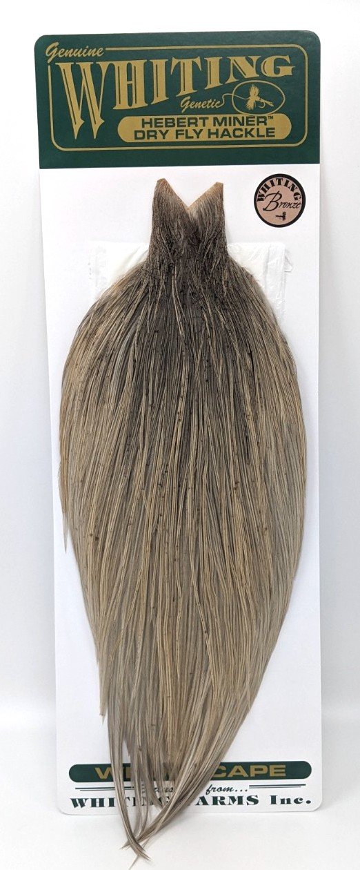 Whiting Hebert Miner Bronze Cape Light Gray Dun Saddle Hackle, Hen Hackle, Asst. Feathers