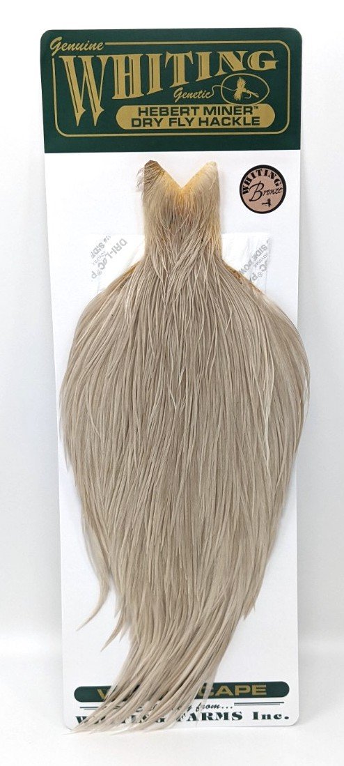 Whiting Hebert Miner Bronze Cape Pale Watery Dun Saddle Hackle, Hen Hackle, Asst. Feathers