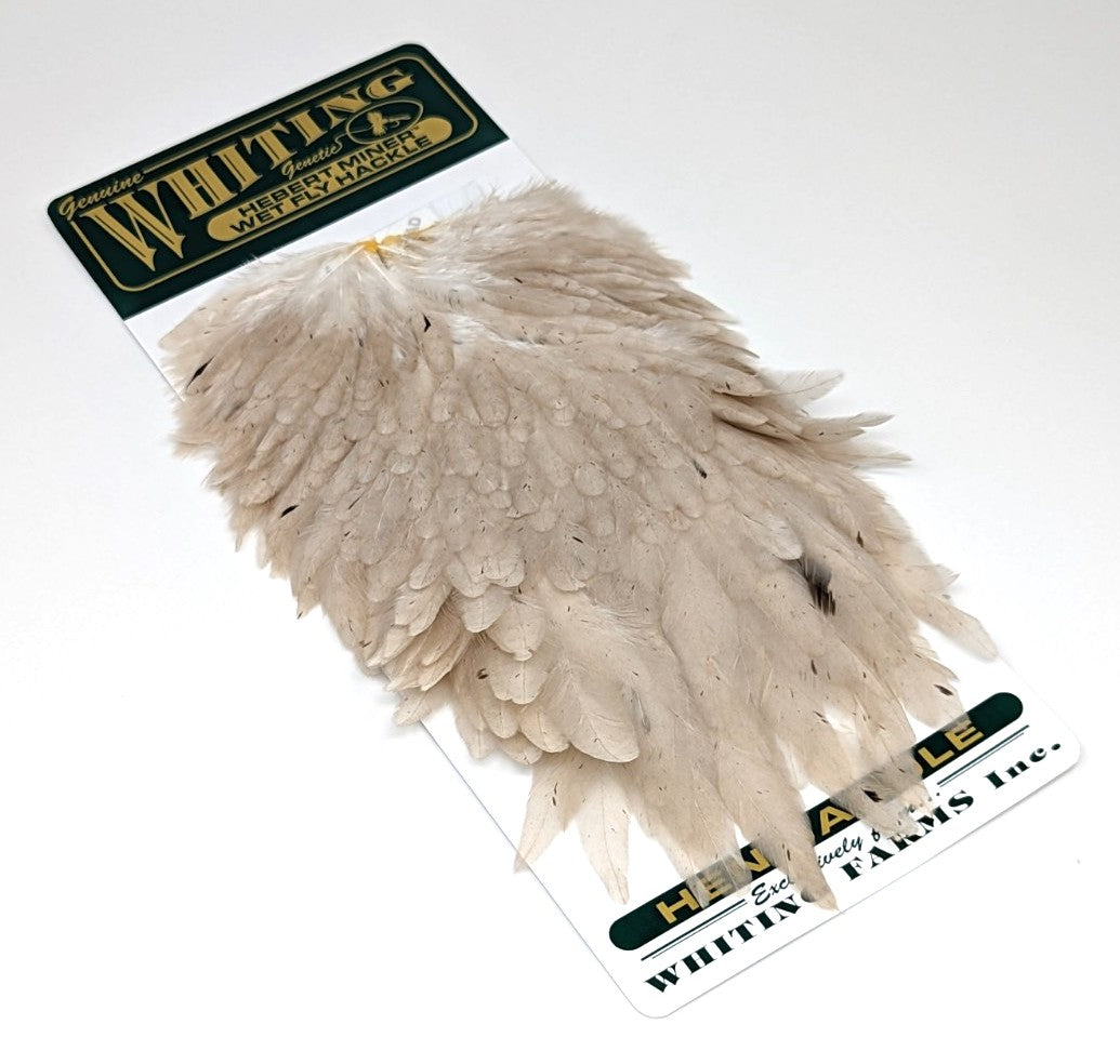 Whiting Hebert Miner Hen Saddle Pale Watery Dun Saddle Hackle, Hen Hackle, Asst. Feathers