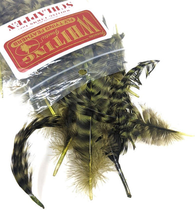Whiting Schlappen Pack 1/4 Ounce Grizzly/Olive Saddle Hackle, Hen Hackle, Asst. Feathers