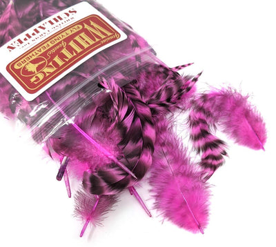 Whiting Schlappen Pack 1/4 Ounce Grizzly/Pink Saddle Hackle, Hen Hackle, Asst. Feathers
