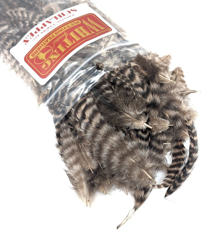 Whiting Schlappen Pack 1/4 Ounce Grizzly/Tan (Plus) Saddle Hackle, Hen Hackle, Asst. Feathers