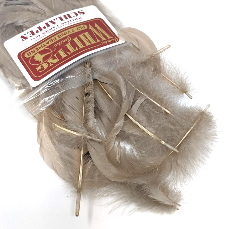 Whiting Schlappen Pack 1/4 Ounce Tan Saddle Hackle, Hen Hackle, Asst. Feathers